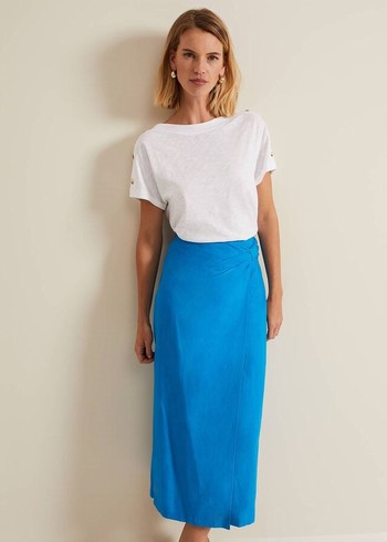 Phase Eight Hayden Linen Wrap Skirts Blue USA | 8549721-HD